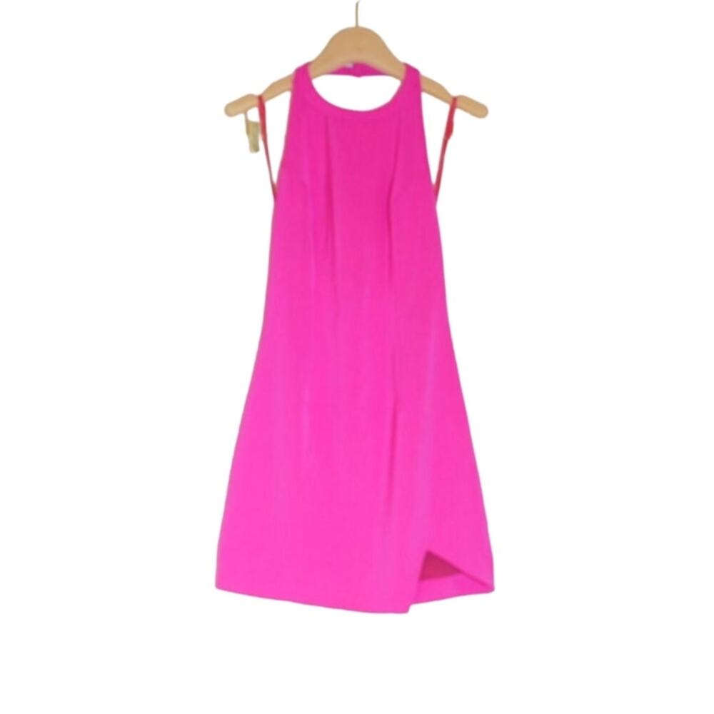 Mika & Gala - Halter Open Back Mini Party Cocktail Dress Hot Neon Pink / Size 6